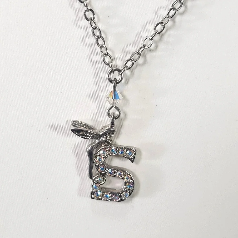 Kirks Folly Fairy Initial S Pendant Necklace Women Silver Aurora Borealis